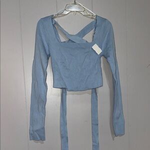 Le Lis Sky Blue Cross-Strap Crop Top